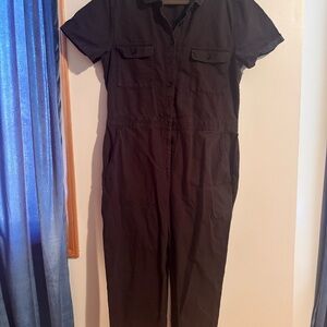 Outerknown Black V-Neck Jumpsuit with Defined Waist